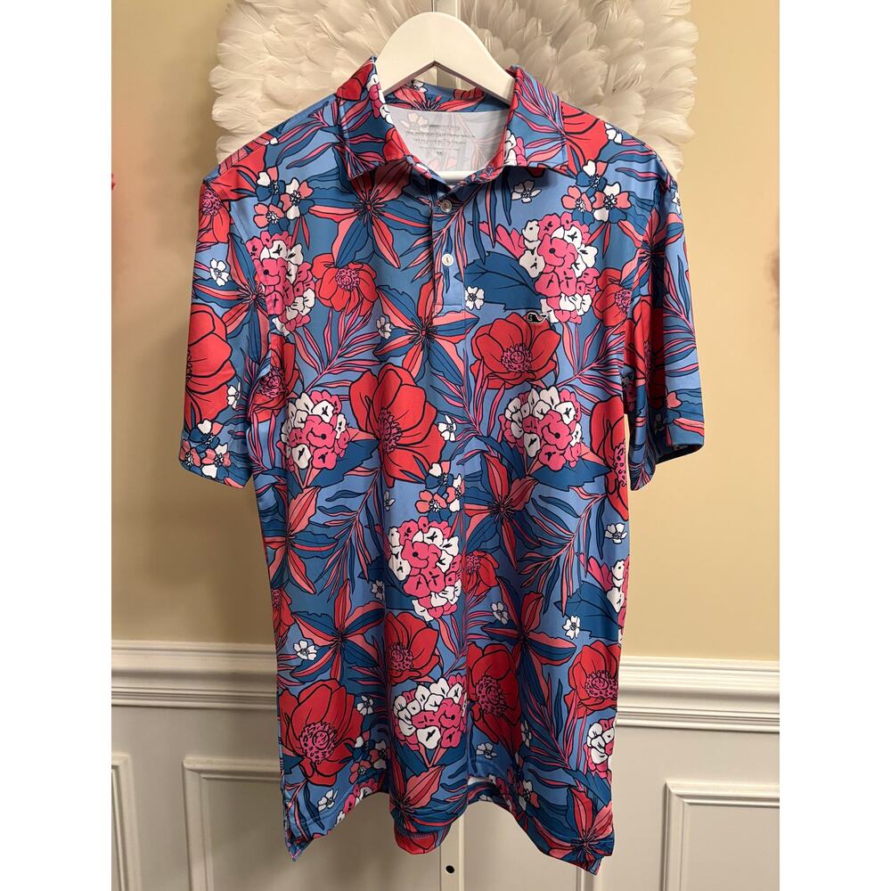 VINEYARD VINES FLORAL ON THE GO SANKATY POLO SIZE M